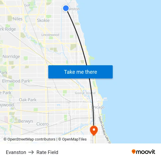 Evanston to Rate Field map