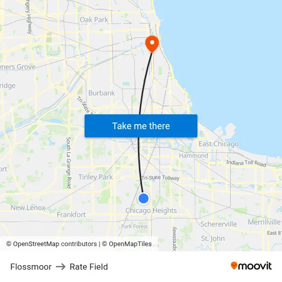 Flossmoor to Rate Field map