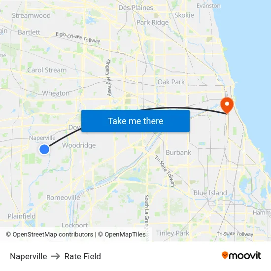 Naperville to Rate Field map