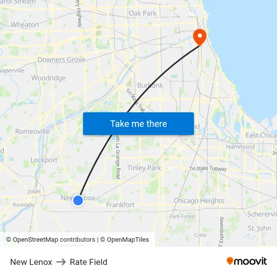 New Lenox to Rate Field map