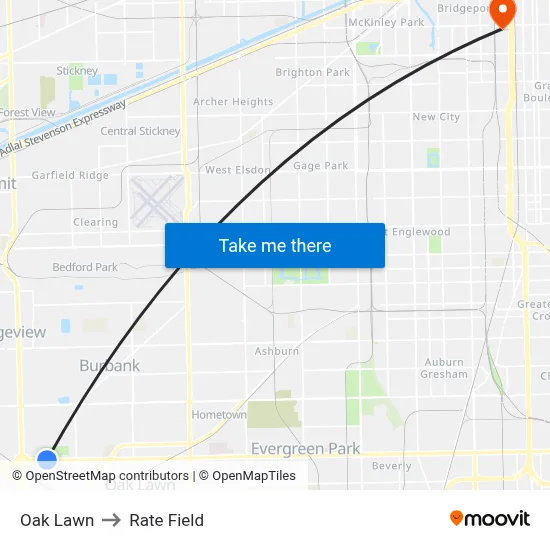 Oak Lawn to Rate Field map
