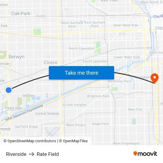 Riverside to Rate Field map