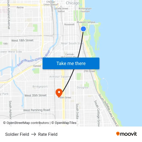 Soldier Field to Rate Field map