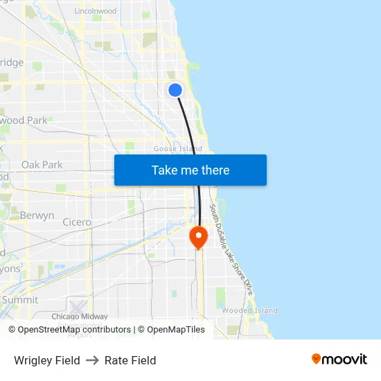 Wrigley Field to Rate Field map