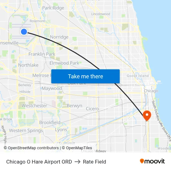 Chicago O Hare Airport ORD to Rate Field map