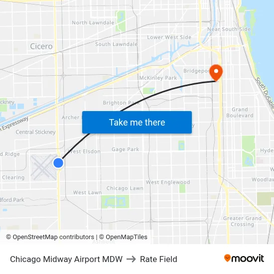 Chicago Midway Airport MDW to Rate Field map