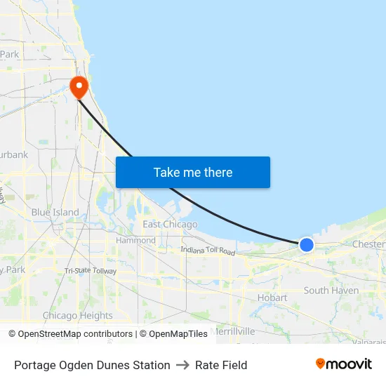 Portage Ogden Dunes Station to Rate Field map
