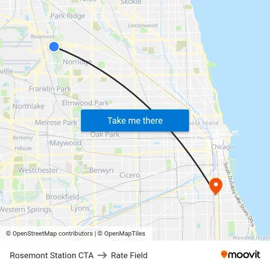 Rosemont Station CTA to Rate Field map