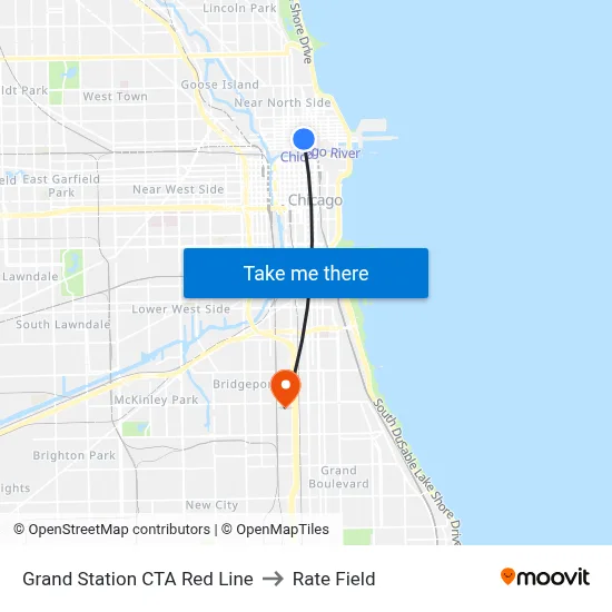Grand Station CTA Red Line to Rate Field map