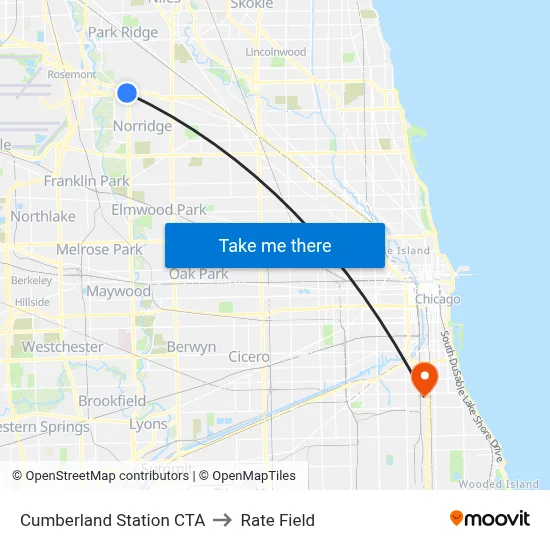 Cumberland Station CTA to Rate Field map