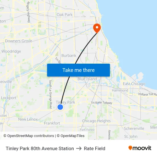 Tinley Park 80th Avenue Station to Rate Field map