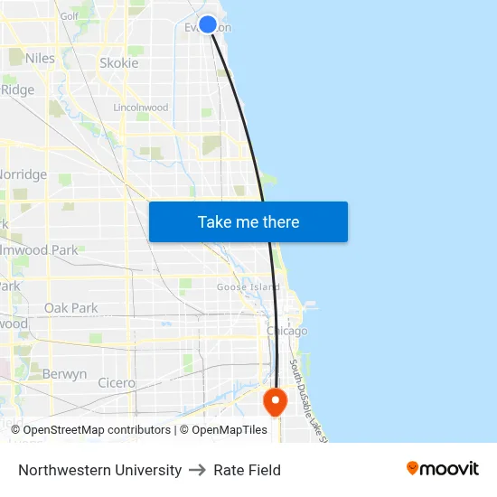 Northwestern University to Rate Field map