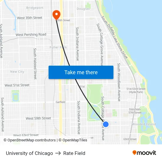 University of Chicago to Rate Field map