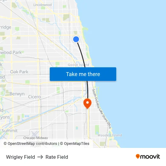 Wrigley Field to Rate Field map