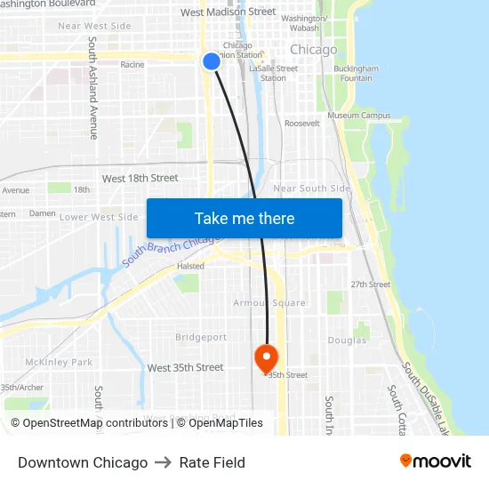 Downtown Chicago to Rate Field map