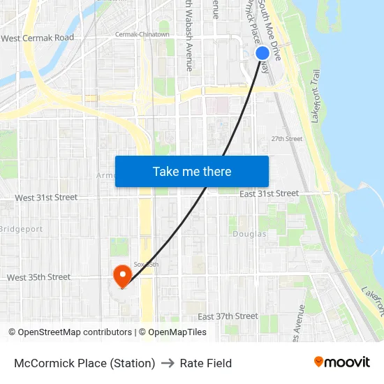 McCormick Place (Station) to Rate Field map