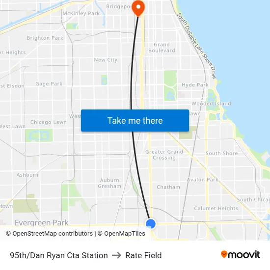95th/Dan Ryan Cta Station to Rate Field map
