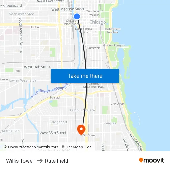 Willis Tower to Rate Field map