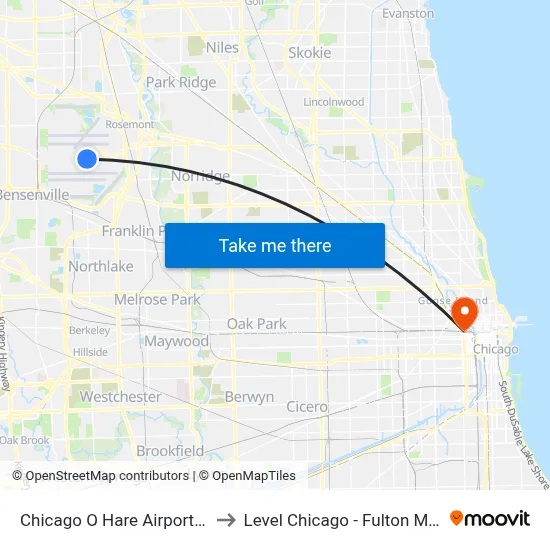 Chicago O Hare Airport ORD to Level Chicago - Fulton Market map