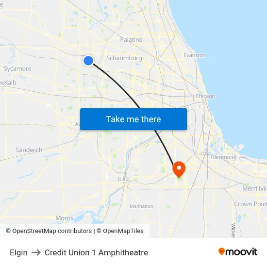 Elgin to Credit Union 1 Amphitheatre map