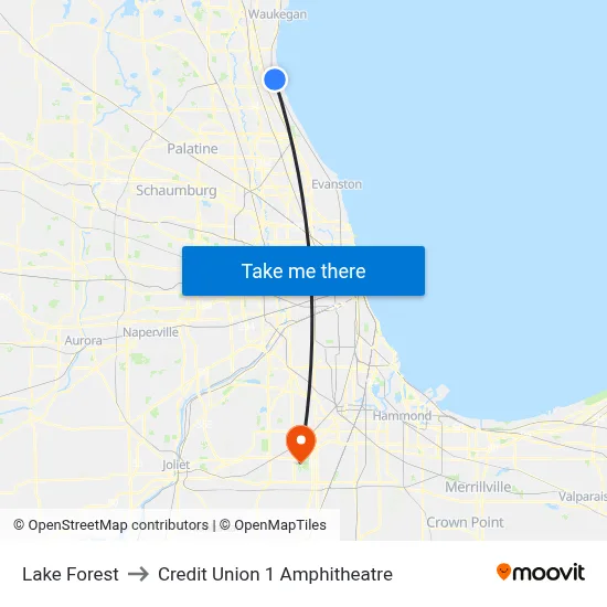Lake Forest to Credit Union 1 Amphitheatre map