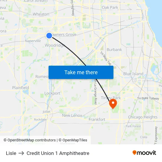 Lisle to Credit Union 1 Amphitheatre map