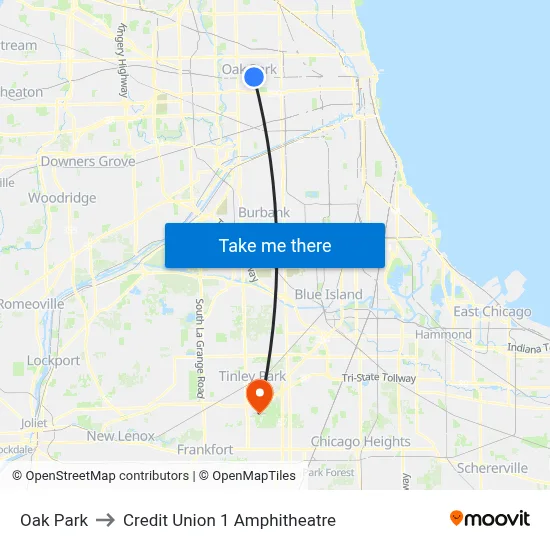 Oak Park to Credit Union 1 Amphitheatre map