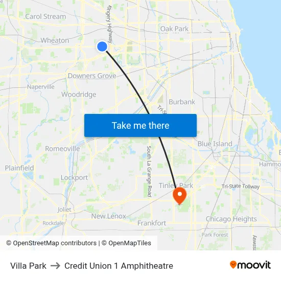 Villa Park to Credit Union 1 Amphitheatre map