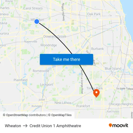 Wheaton to Credit Union 1 Amphitheatre map