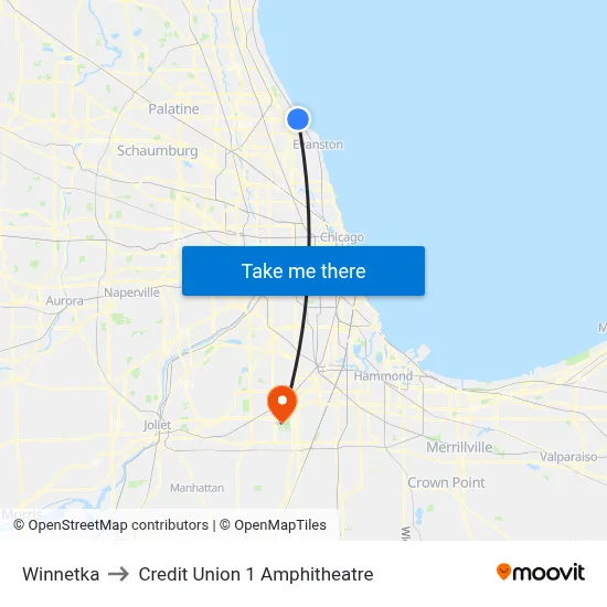 Winnetka to Credit Union 1 Amphitheatre map