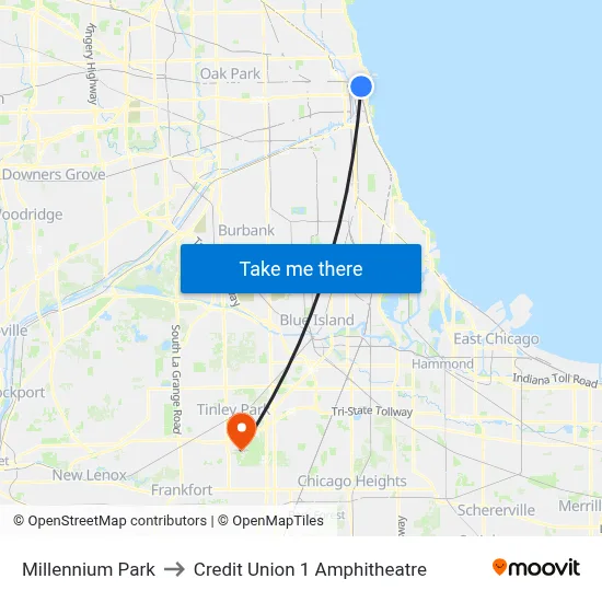 Millennium Park to Credit Union 1 Amphitheatre map
