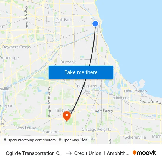 Ogilvie Transportation Center to Credit Union 1 Amphitheatre map