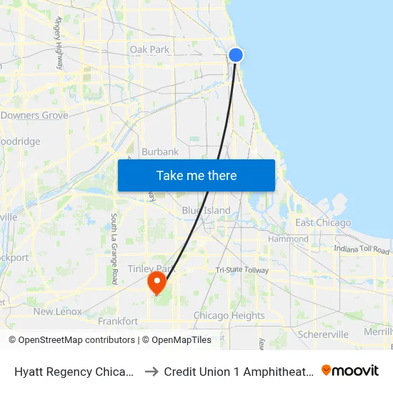 Hyatt Regency Chicago to Credit Union 1 Amphitheatre map