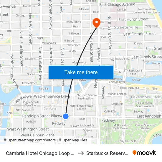 Cambria Hotel Chicago Loop Theatre District to Starbucks Reserve Roastery map