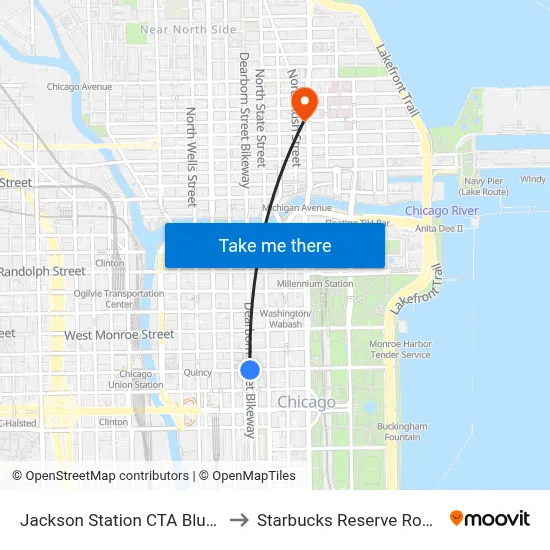 Jackson Station CTA Blue Line to Starbucks Reserve Roastery map