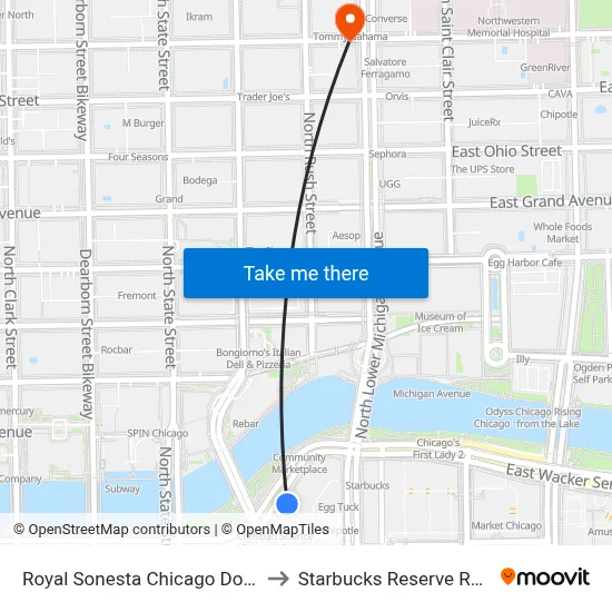 Royal Sonesta Chicago Downtown to Starbucks Reserve Roastery map