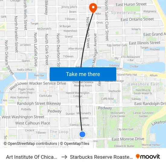 Art Institute Of Chicago to Starbucks Reserve Roastery map