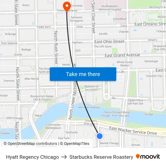 Hyatt Regency Chicago to Starbucks Reserve Roastery map