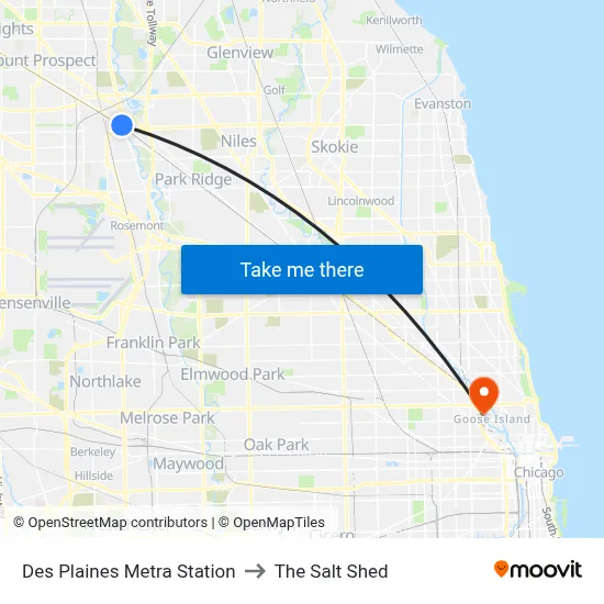 Des Plaines Metra Station to The Salt Shed map