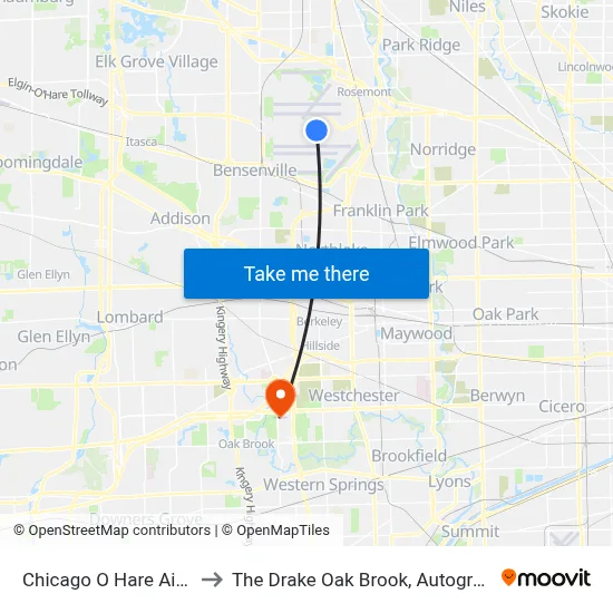 Chicago O Hare Airport ORD to The Drake Oak Brook, Autograph Collection map