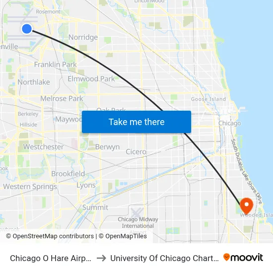 Chicago O Hare Airport ORD to University Of Chicago Charter School map