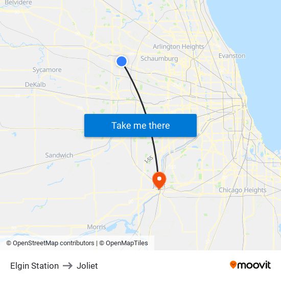 Elgin Station to Joliet map