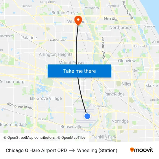 Chicago O Hare Airport ORD to Wheeling (Station) map