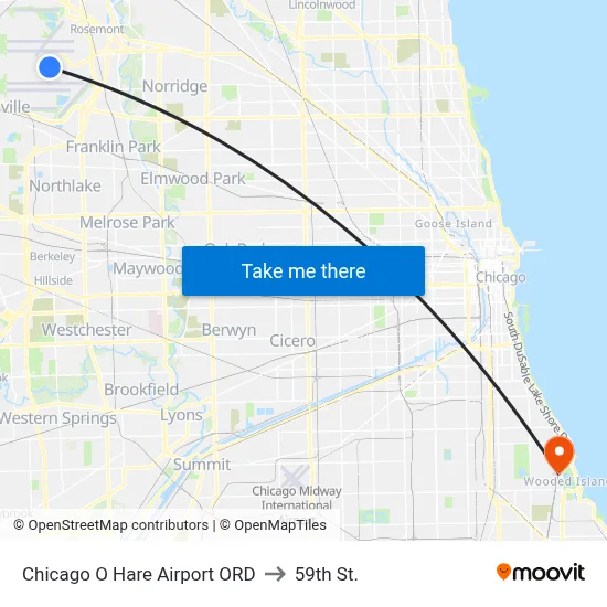 Chicago O Hare Airport ORD to 59th St. map