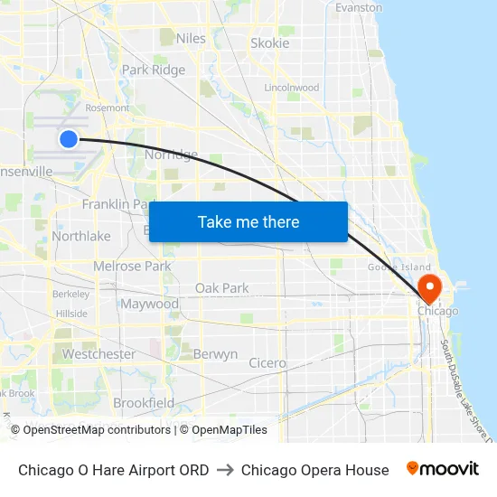 Chicago O Hare Airport ORD to Chicago Opera House map