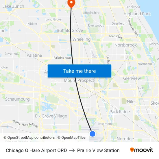 Chicago O Hare Airport ORD to Prairie View Station map