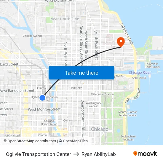Ogilvie Transportation Center to Ryan AbilityLab map
