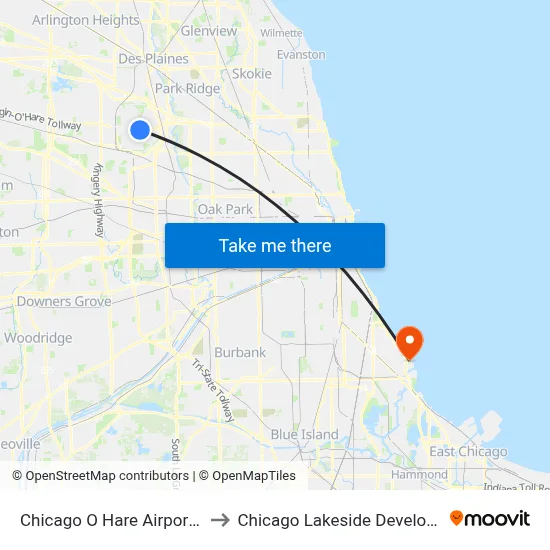Chicago O Hare Airport ORD to Chicago Lakeside Development map