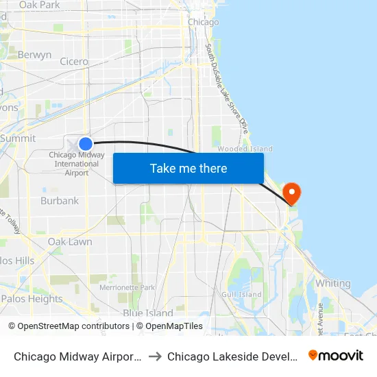 Chicago Midway Airport MDW to Chicago Lakeside Development map