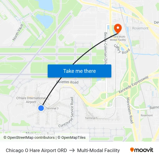 Chicago O Hare Airport ORD to Multi-Modal Facility map